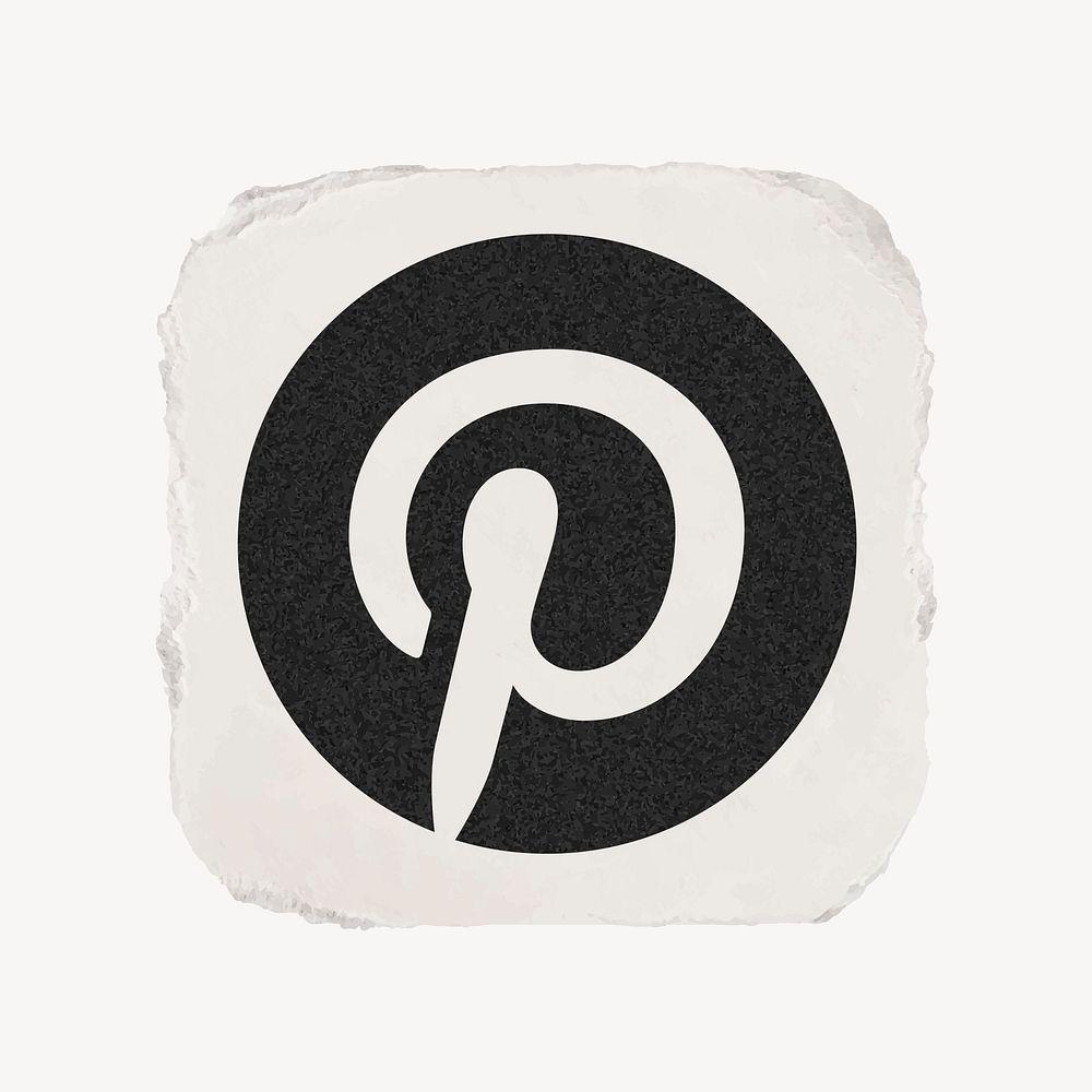 Pinterest icon for social media in ripped paper design vector. 13 MAY 2022 - BANGKOK, THAILAND