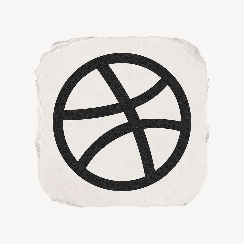 Dribbble icon for social media in ripped paper design. 13 MAY 2022 - BANGKOK, THAILAND