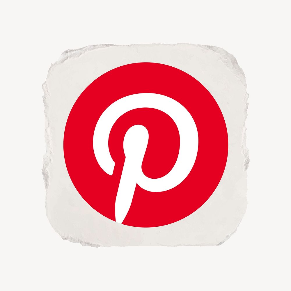 Pinterest icon for social media in ripped paper design vector. 13 MAY 2022 - BANGKOK, THAILAND