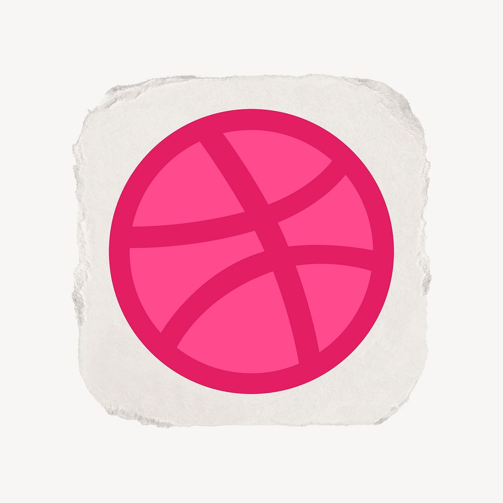 Dribbble icon for social media in ripped paper design psd. 13 MAY 2022 - BANGKOK, THAILAND