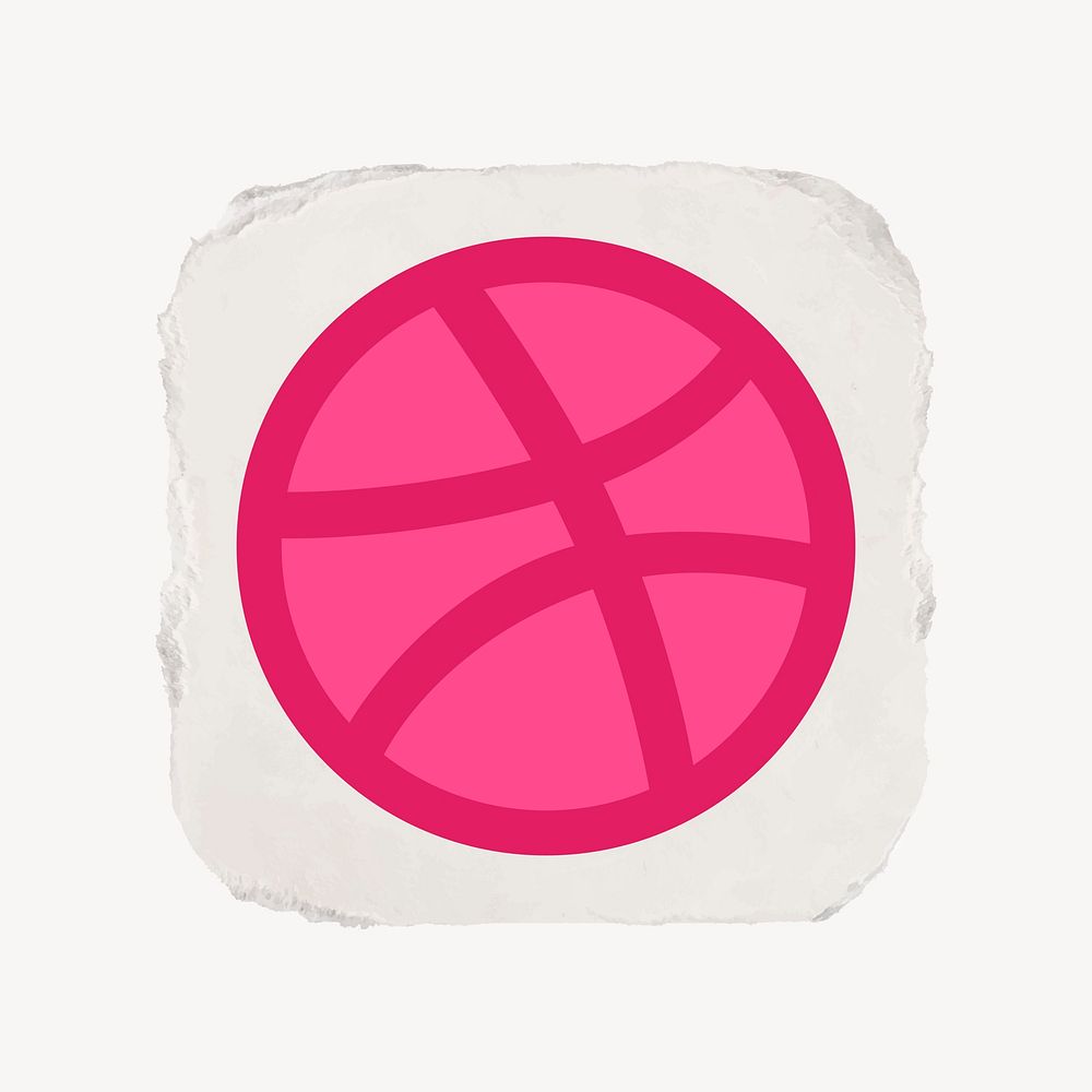 Dribbble icon for social media in ripped paper design vector. 13 MAY 2022 - BANGKOK, THAILAND
