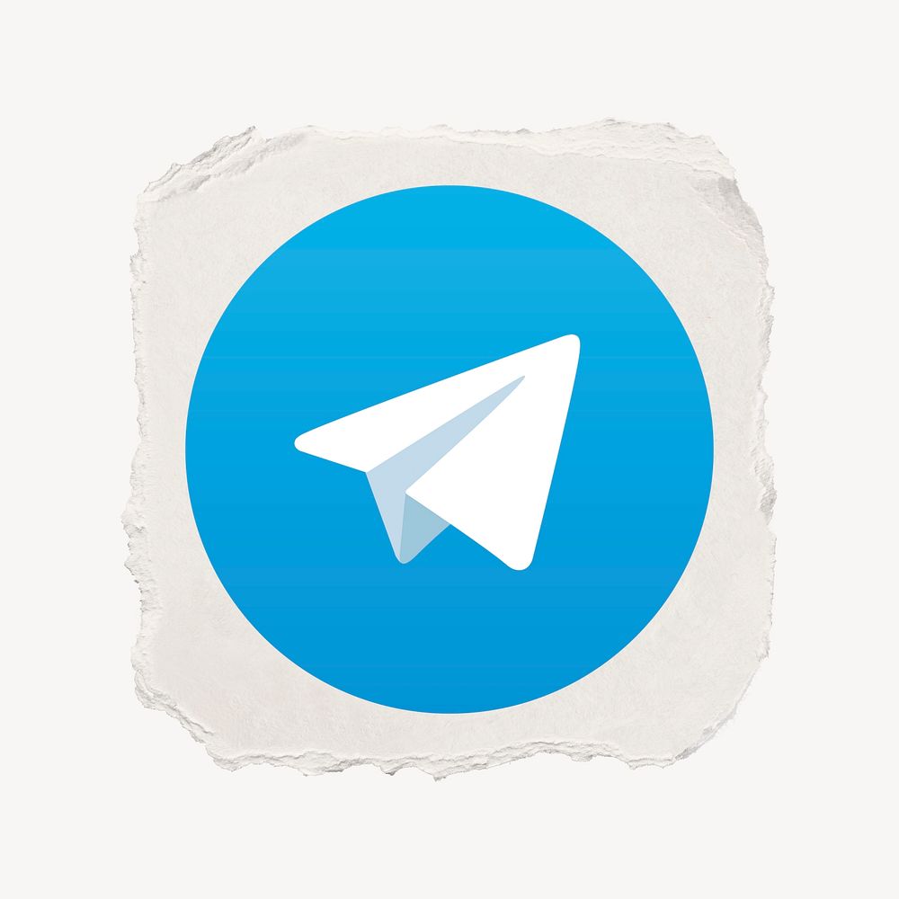 Telegram icon for social media in ripped paper design psd. 13 MAY 2022 - BANGKOK, THAILAND
