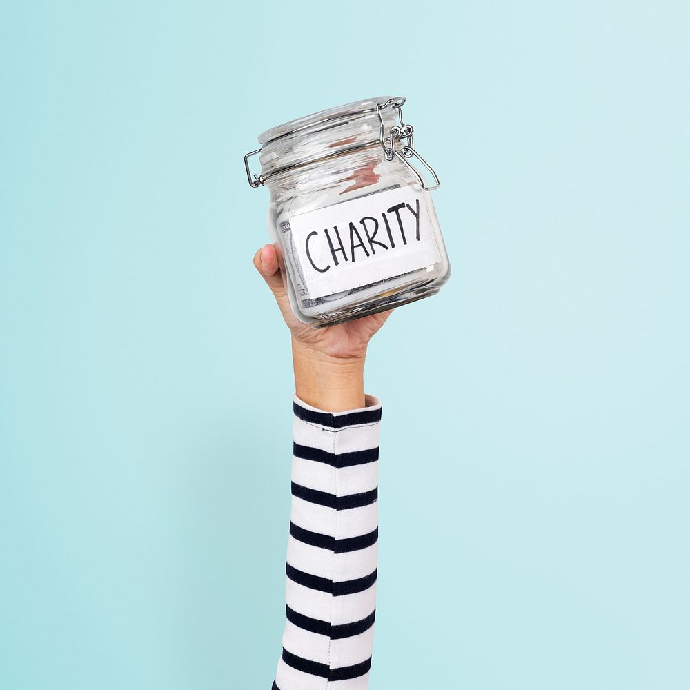 Charity money jar for donation campaign