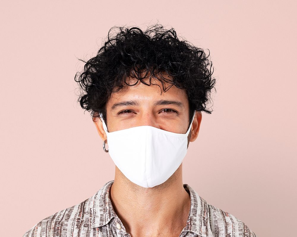 Man wearing mask portrait, during the new normal psd