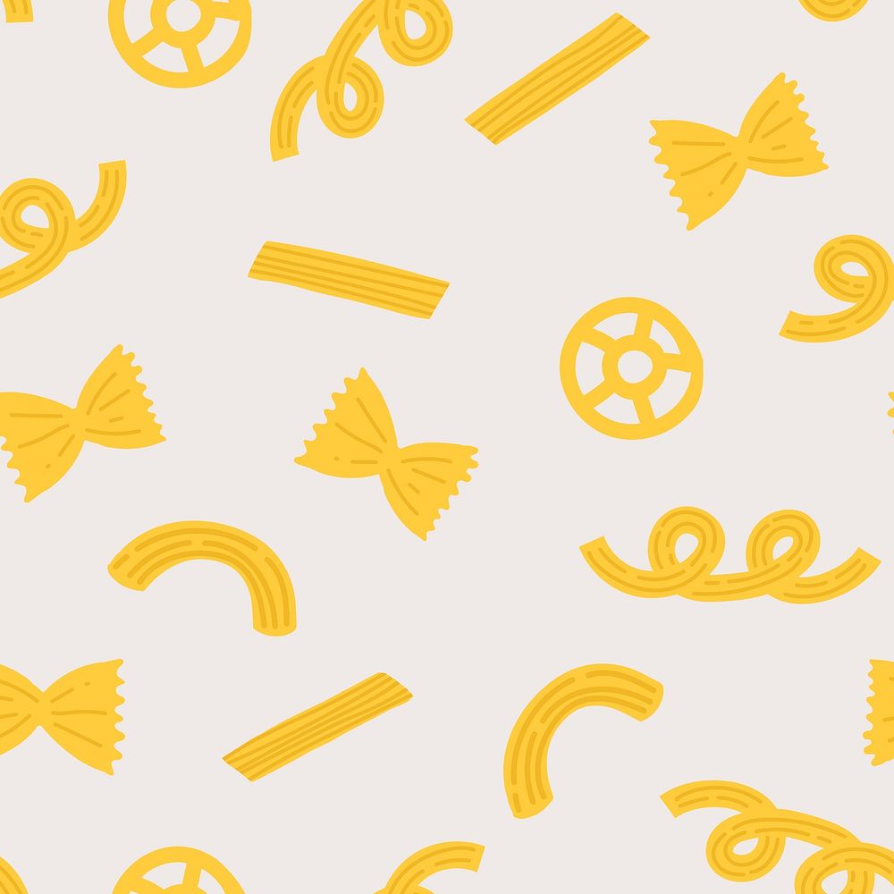 Cute paste food pattern psd background in yellow cute doodle style