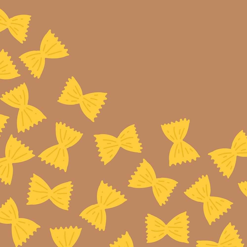 Farfalle pasta pattern background vector in brown bow shape border