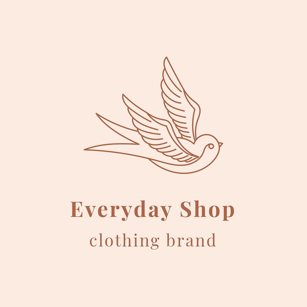 Minimal bird logo psd template for organic brands in earth tone