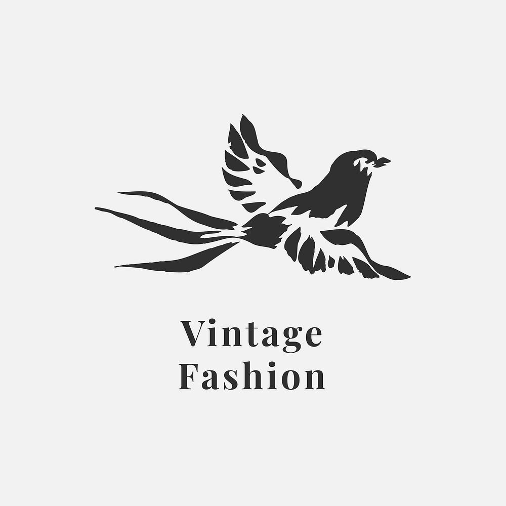 Flying bird badge psd template for vintage fashion brands in black