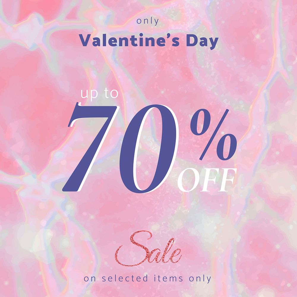 Valentine&rsquo;s sale editable template vector for social media post with 70% off text