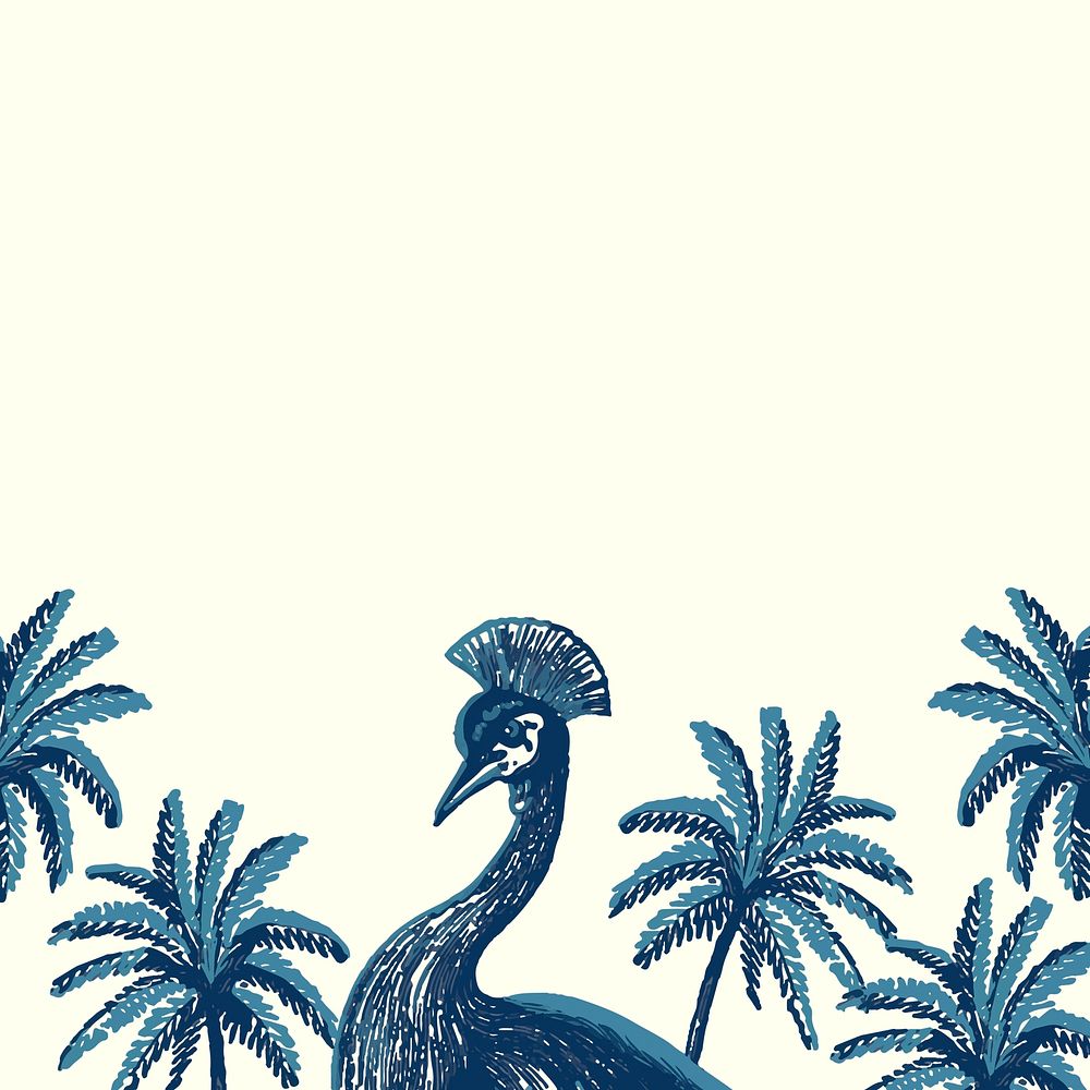 Blue crowned crane border vector on vintage background