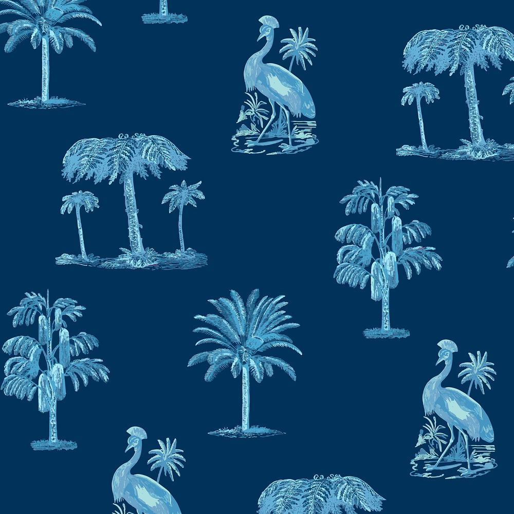 Tropical pattern vector summer background in blue tone