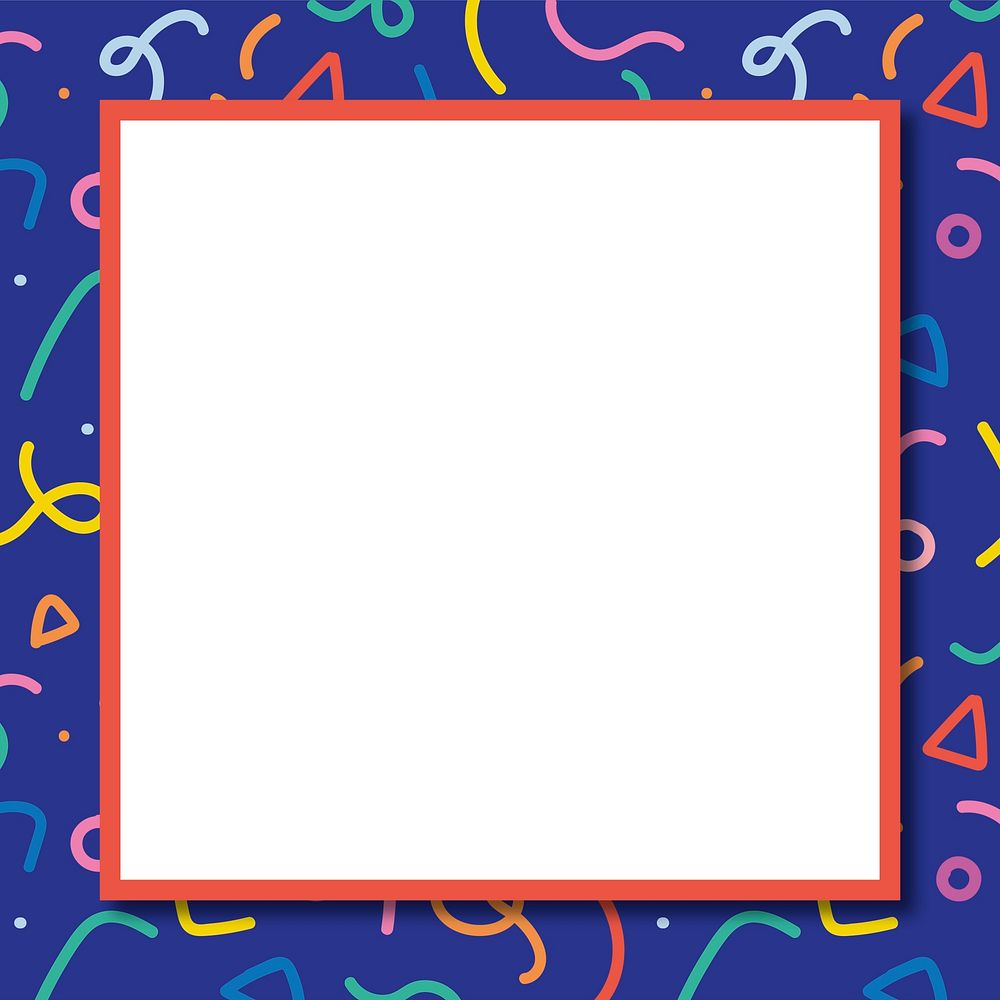 Frame vector with colorful memphis background