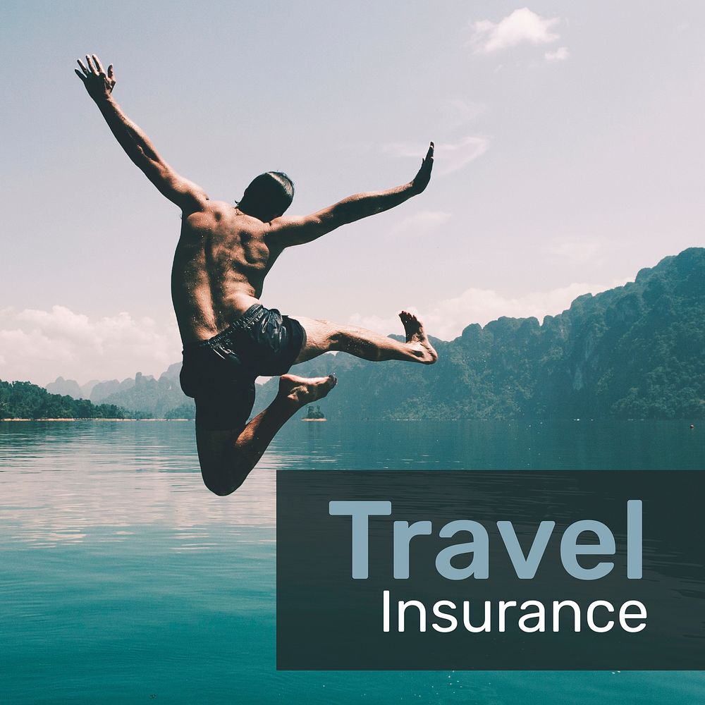 Travel insurance template vector for social media with editable text