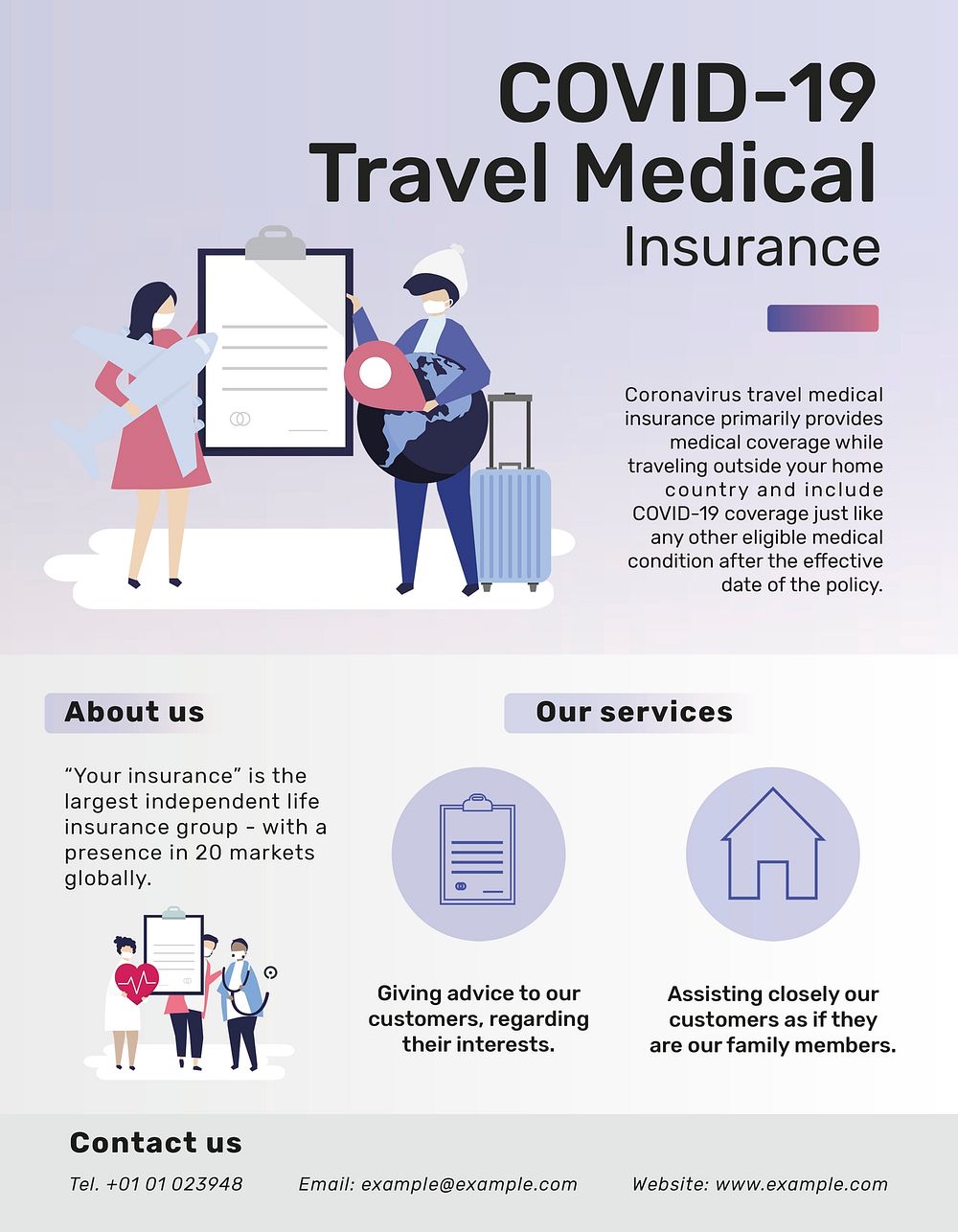 Flyer template psd for COVID-19 travel medical insurance