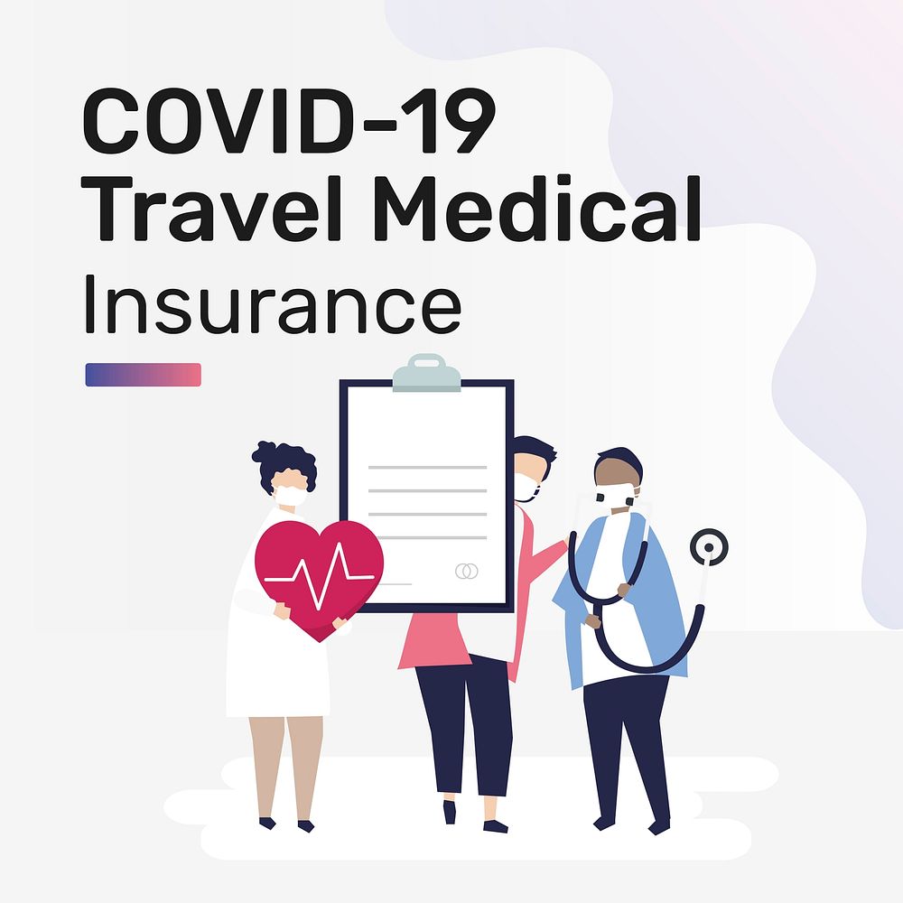 Social media post template vector for COVID-19 travel medical insurance