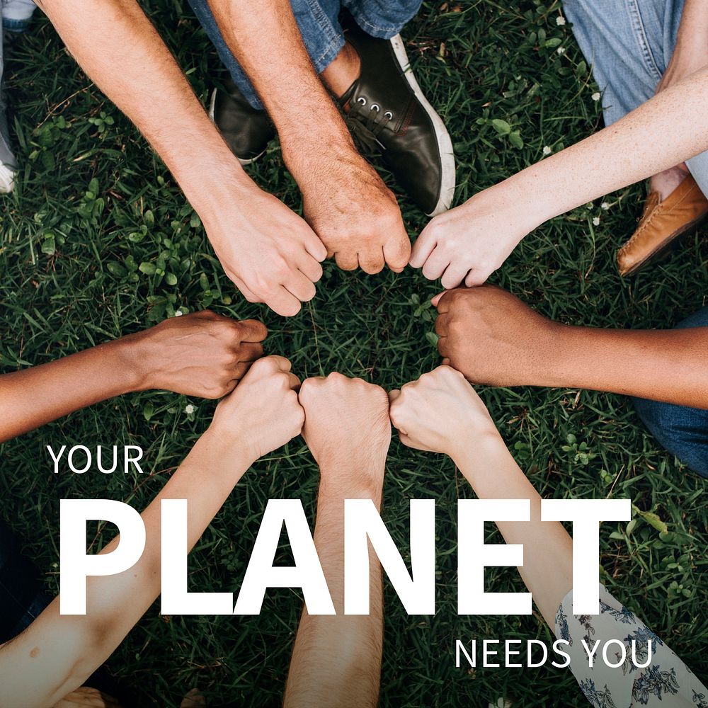 Environment social media post with people hands saving the planet