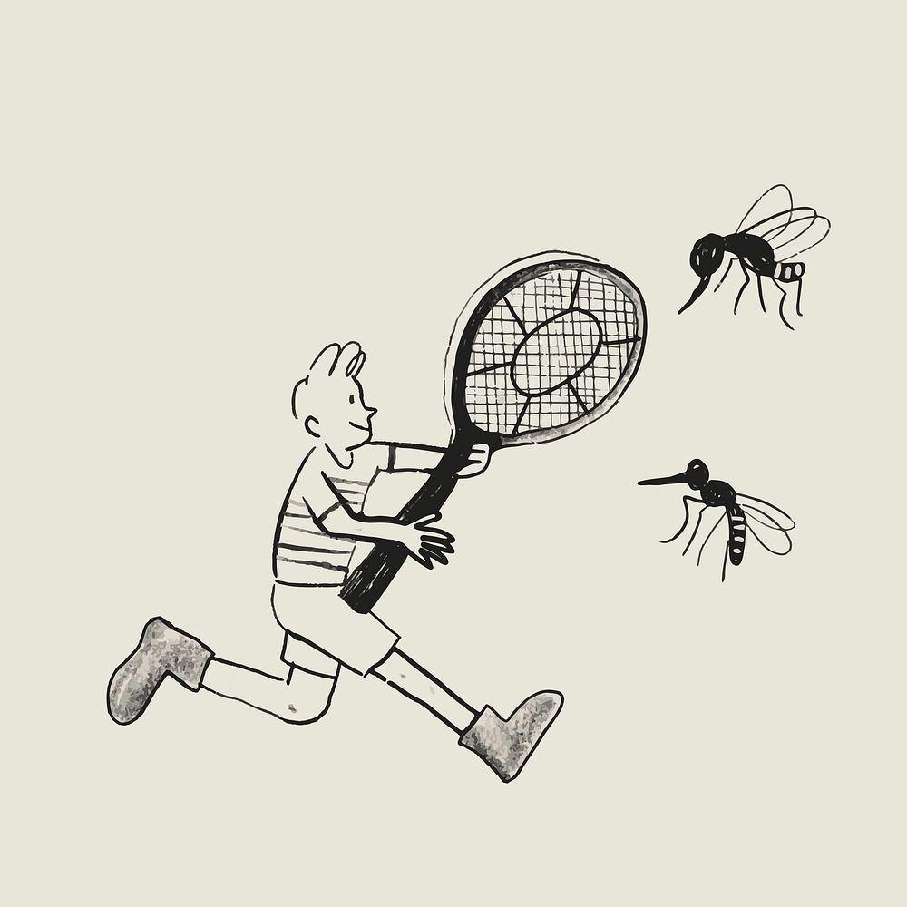 Electric mosquito swatter vector element preventing from insect bite healthcare doodle