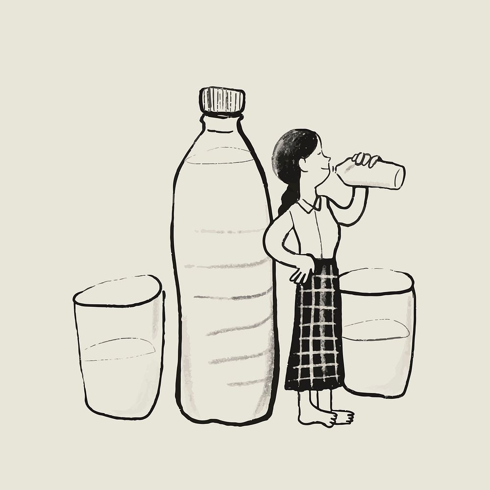 Drinking water vector element healthy dairy habits healthcare doodle