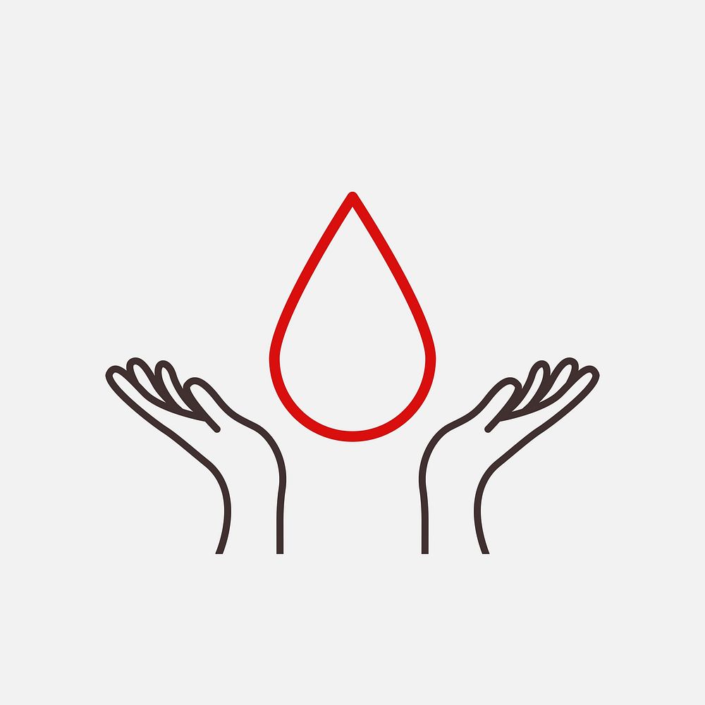 Blood donation helping hands psd illustration health charity concept in minimal line art style