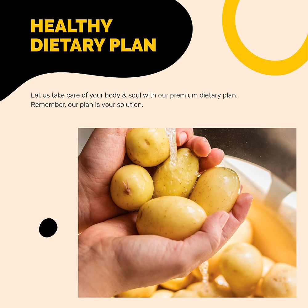 Healthy eating template psd with dietary plan marketing lifestyle social media post in abstract memphis design