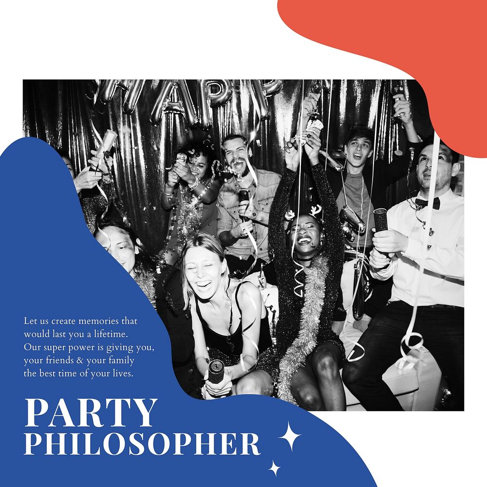 Party philosopher ad template vector event organizing social media post