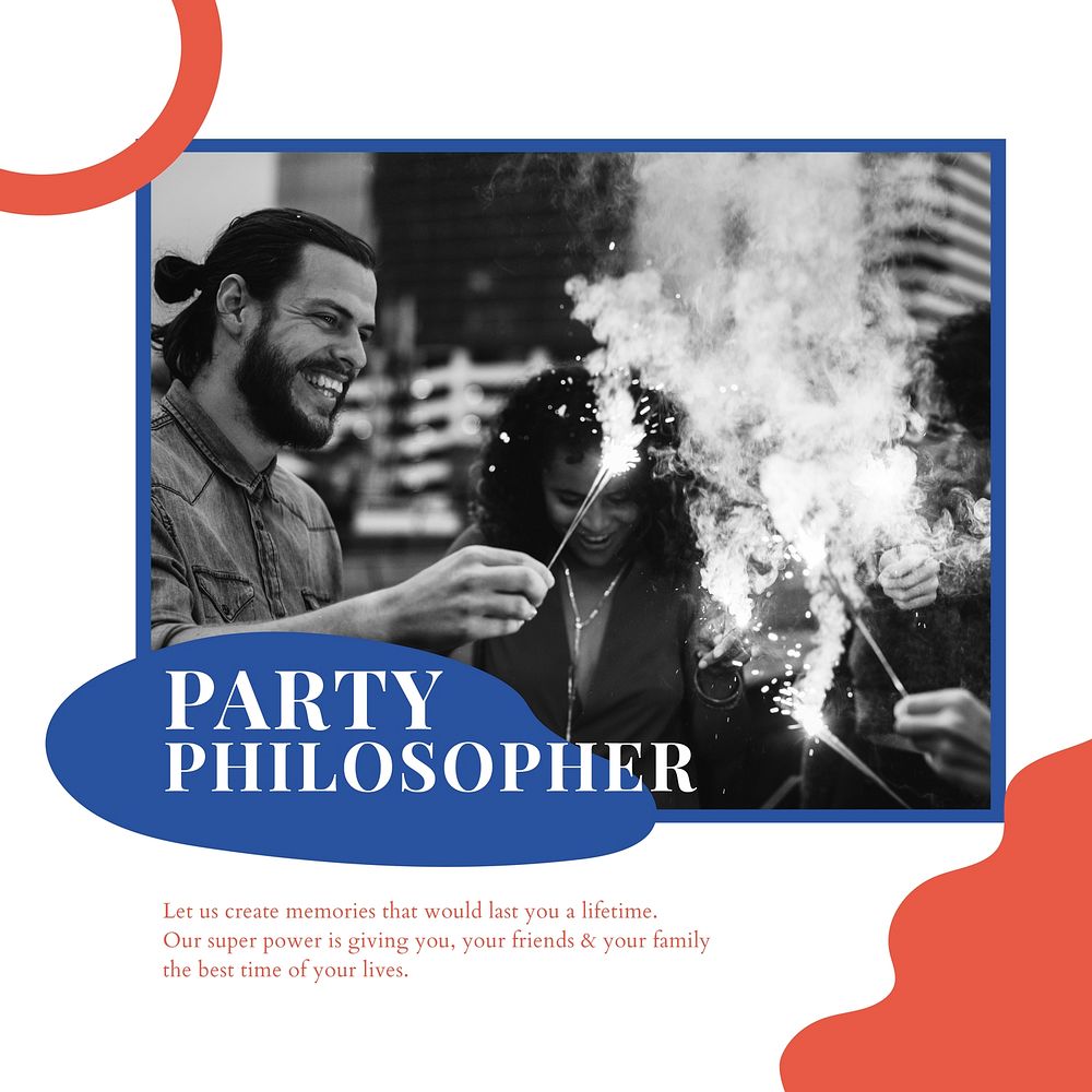 Party philosopher ad template vector event organizing social media post