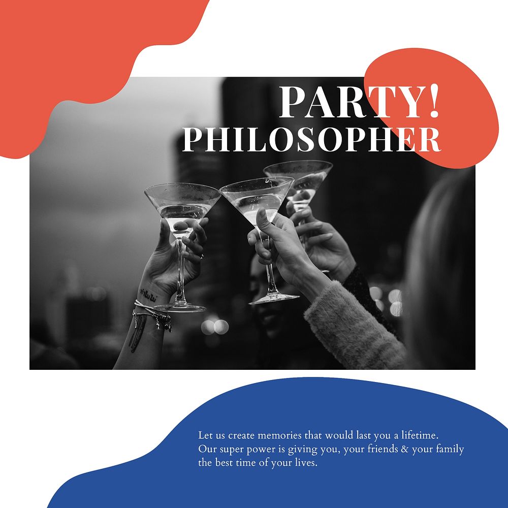 Party philosopher ad template psd event organizing social media post