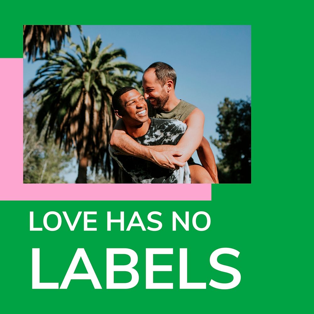 Pride month LGBTQ template vector love has no labels gay rights support social media post