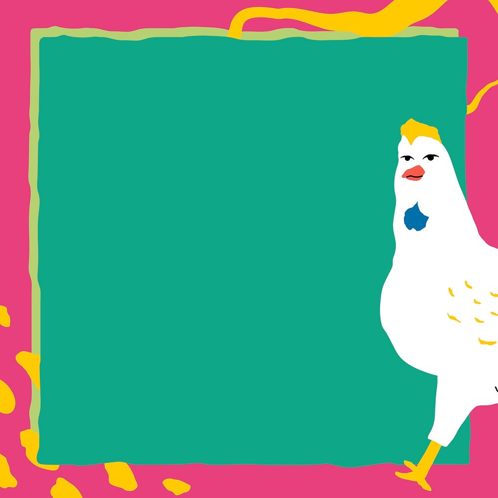 Funky chicken frame background, green and pink design for kids vector