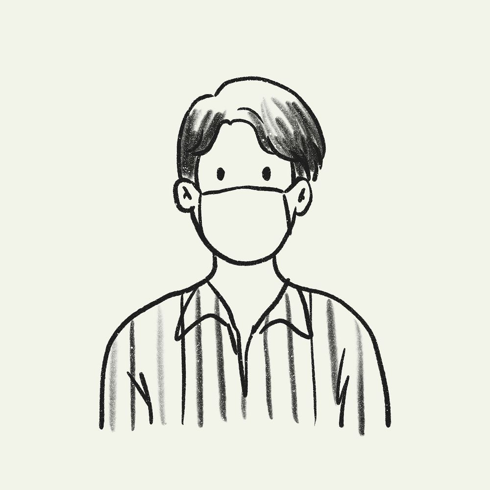 Man psd face mask, new normal illustration doodle