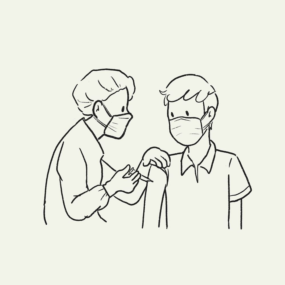 Vaccine jab doodle psd, new normal illustration
