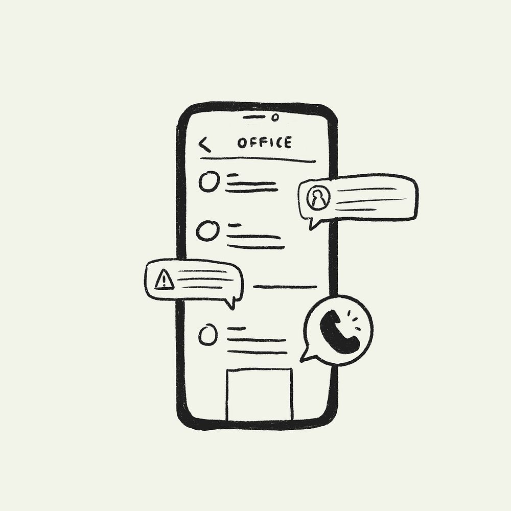 Mobile phone texting app doodle psd, internal communication chat room illustration