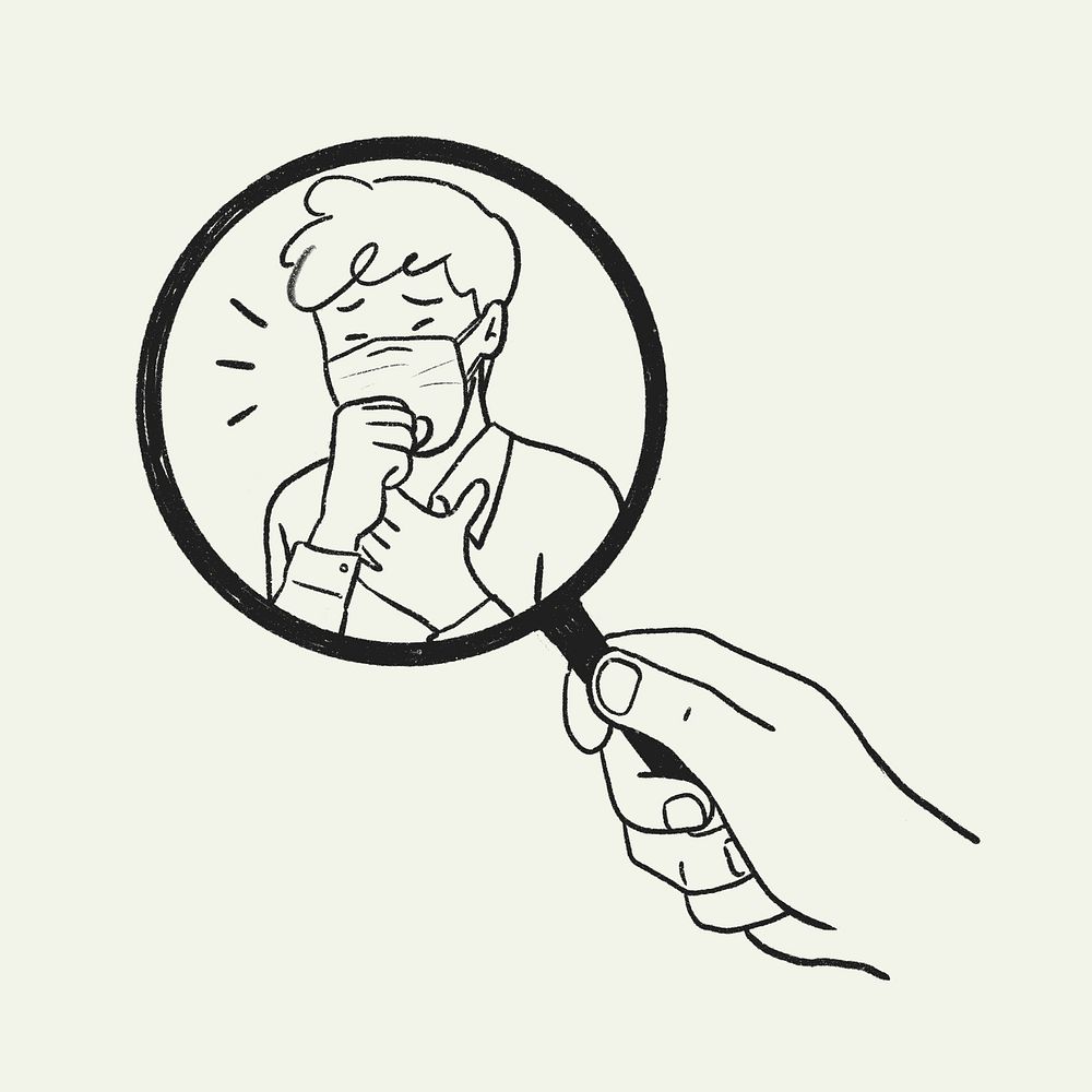 Symptom checker doodle psd, magnifying glass illustration