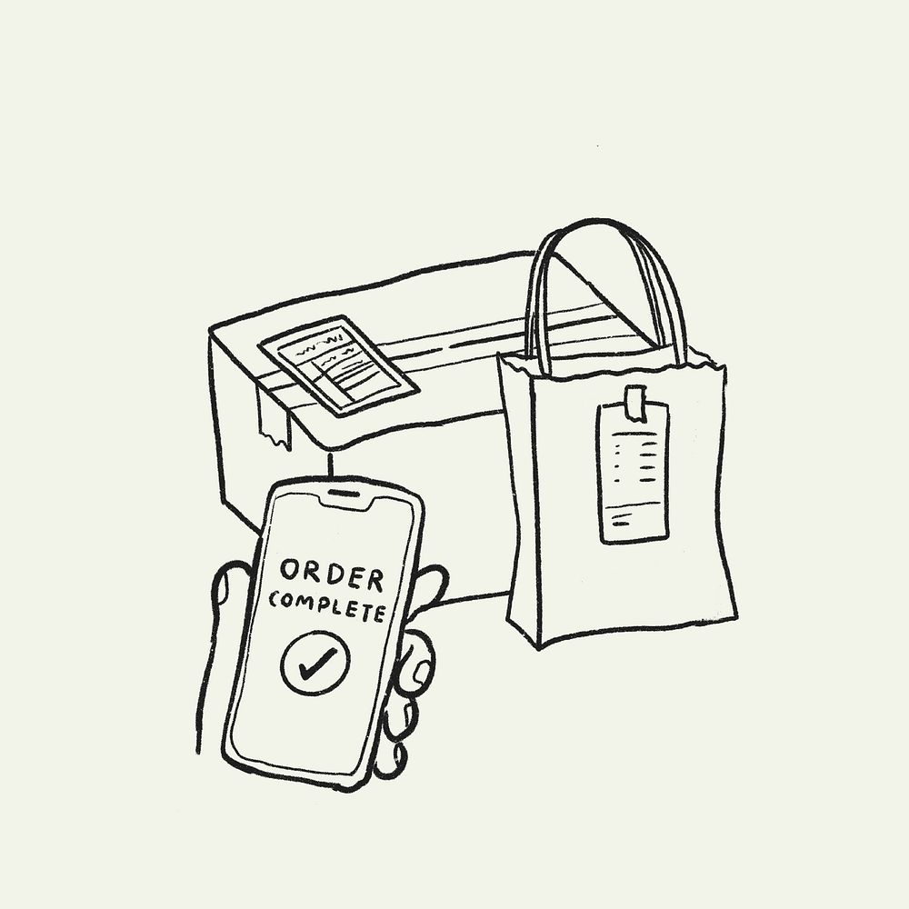 Online delivery, shopping psd, e-commerce business doodle illustration