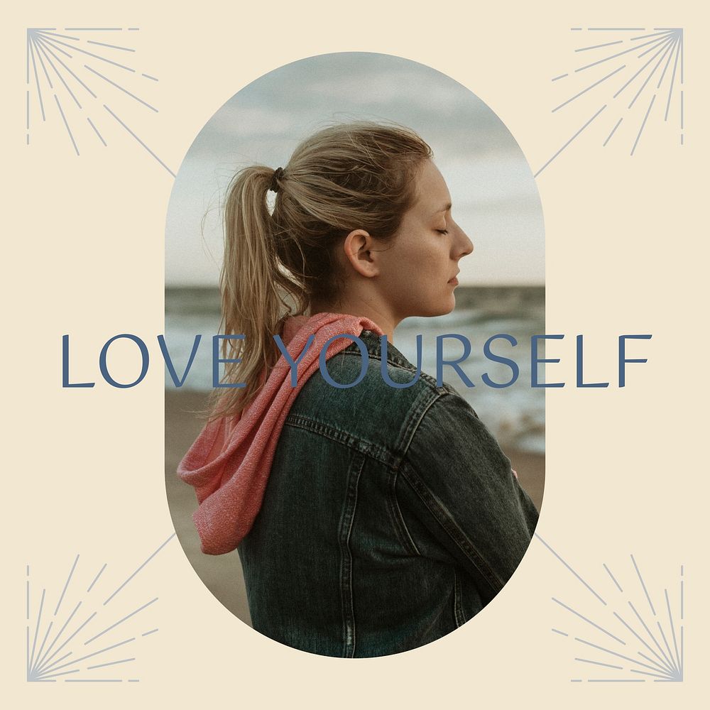Self improvement facebook post template, minimal love yourself graphic vector