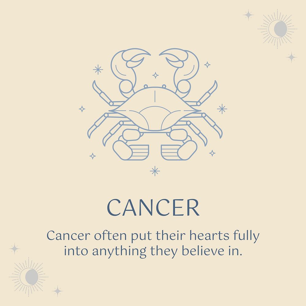 Minimal Instagram post template, Cancer sign, astrology reading vector