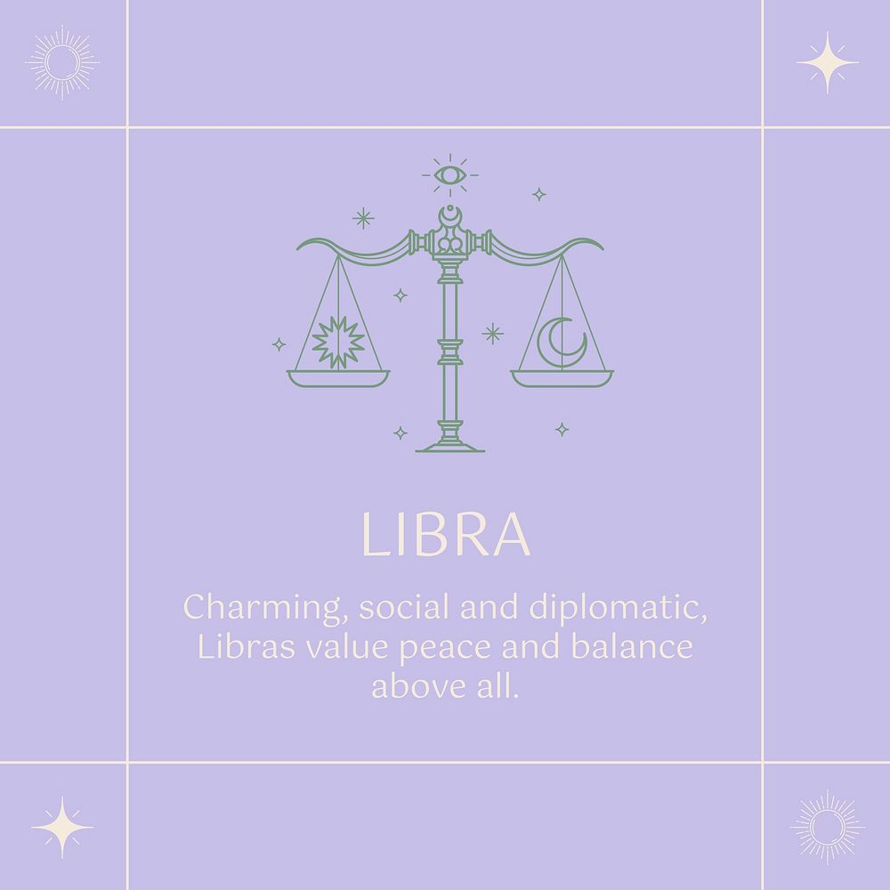 Minimal social media post template, Libra sign, astrology reading vector