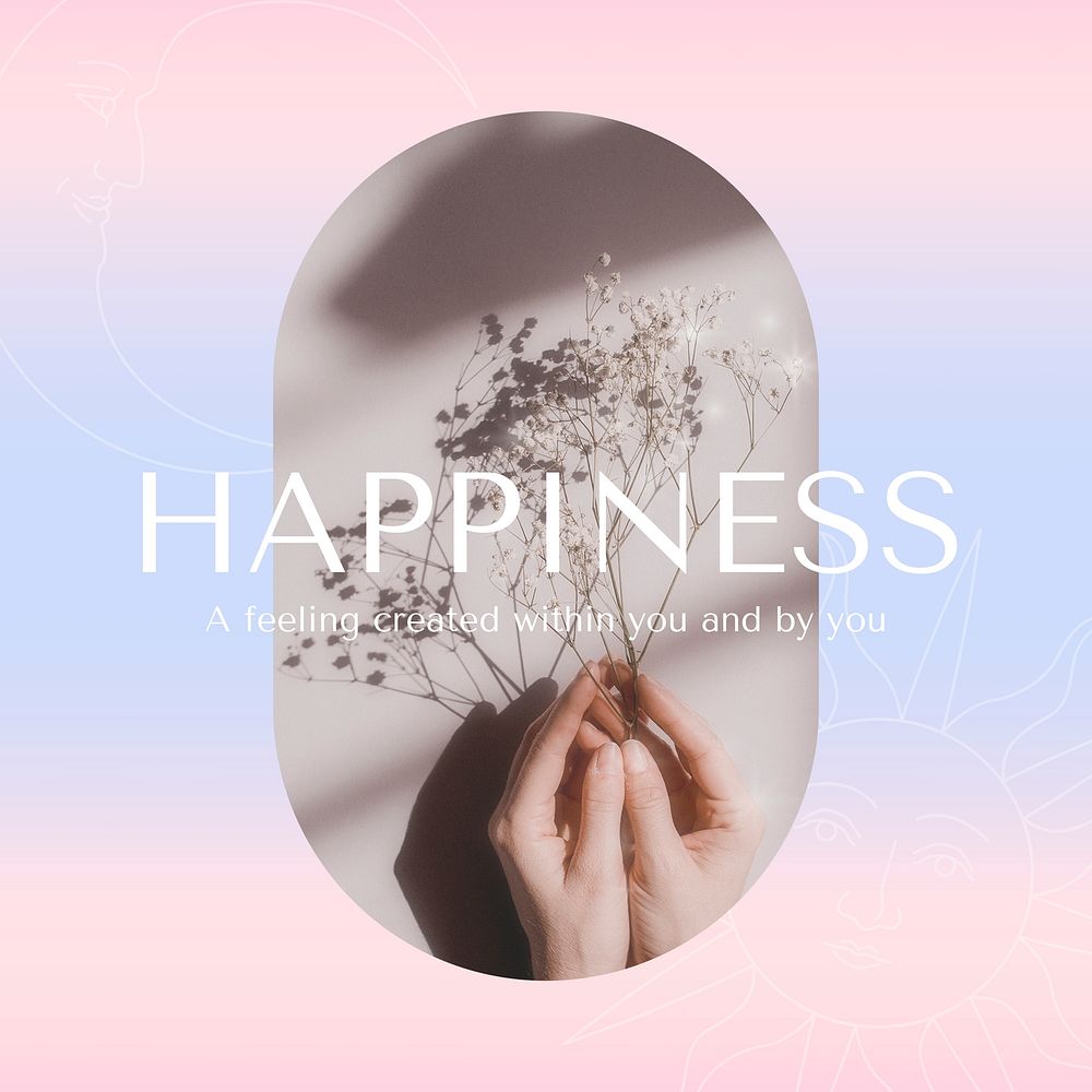 Happiness instagram post template, inspirational quote psd