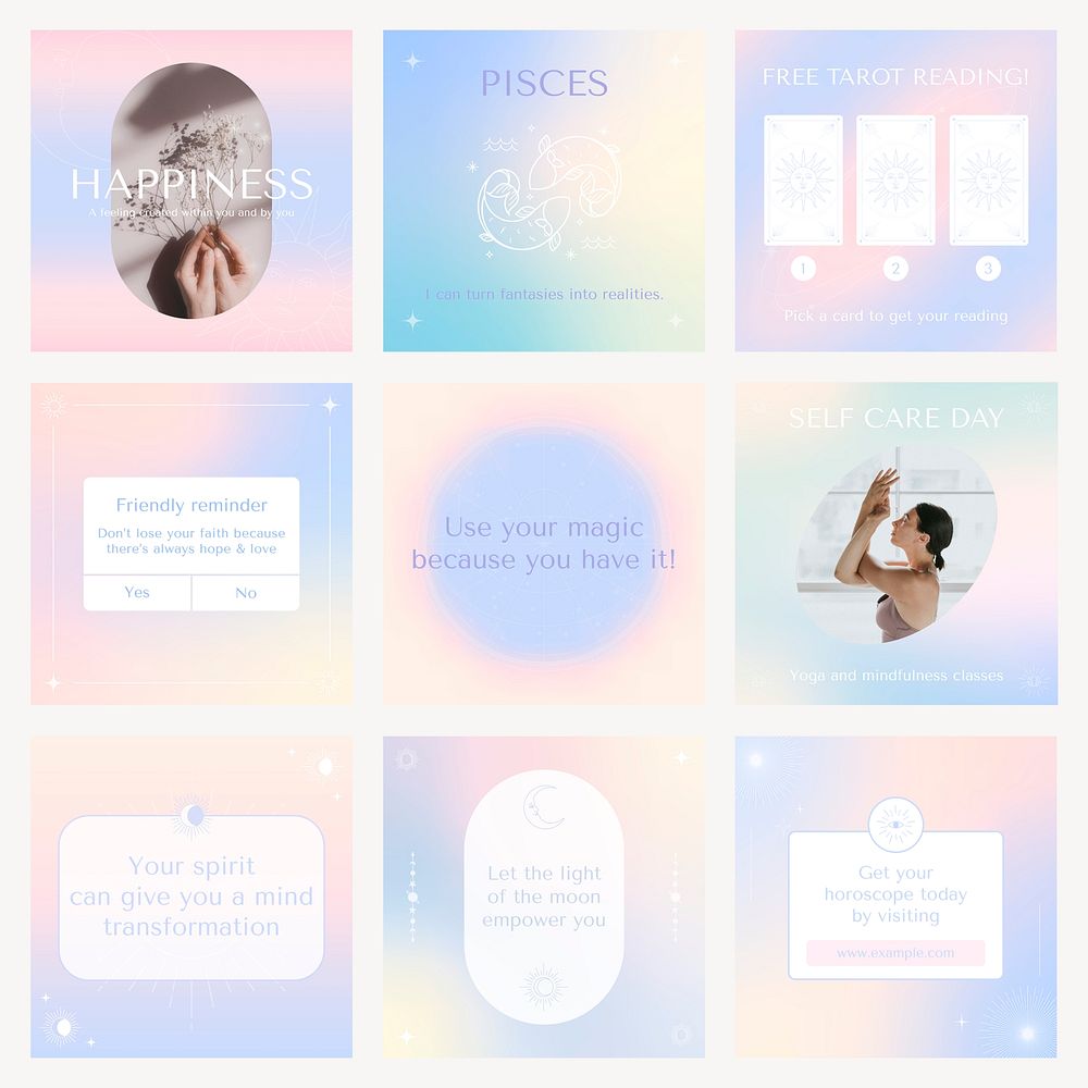 Inspirational quote instagram post template, gradient graphic psd set