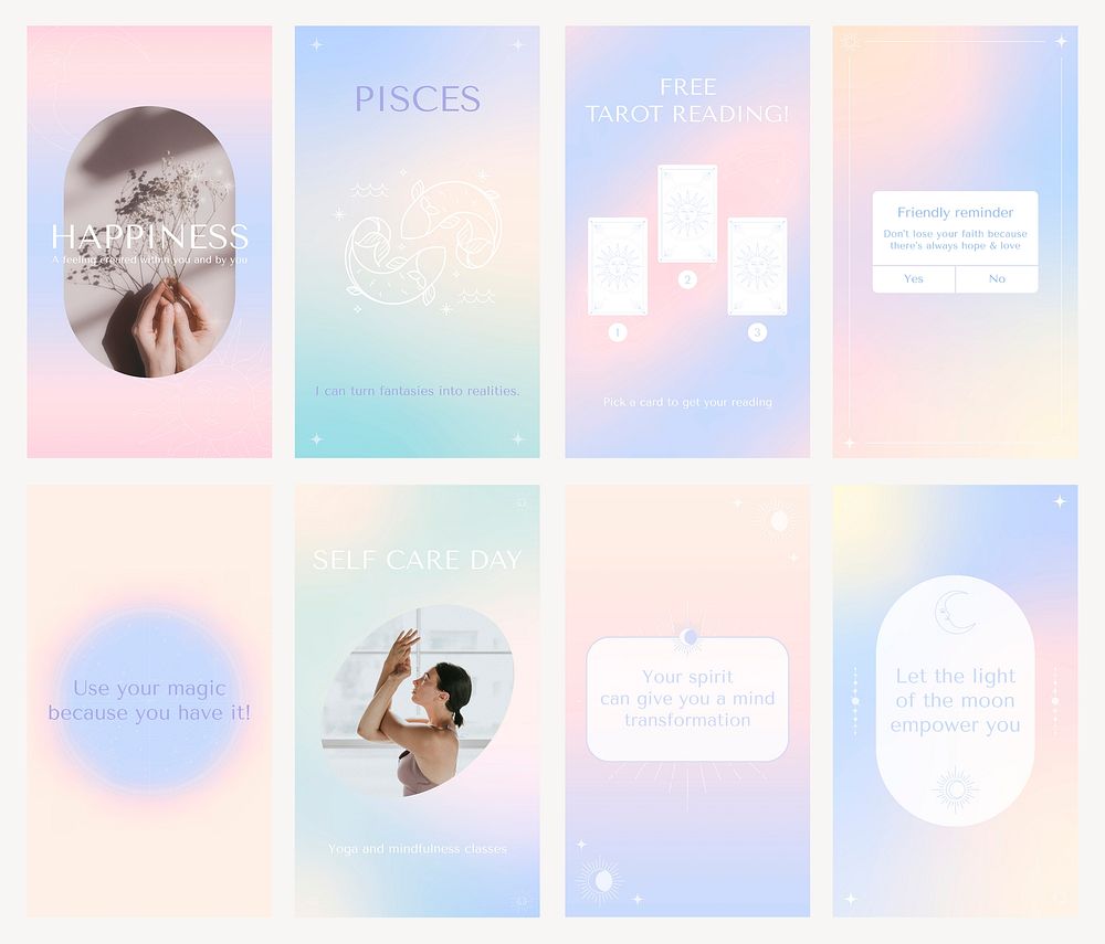 Inspirational quote instagram story template, gradient graphic psd set
