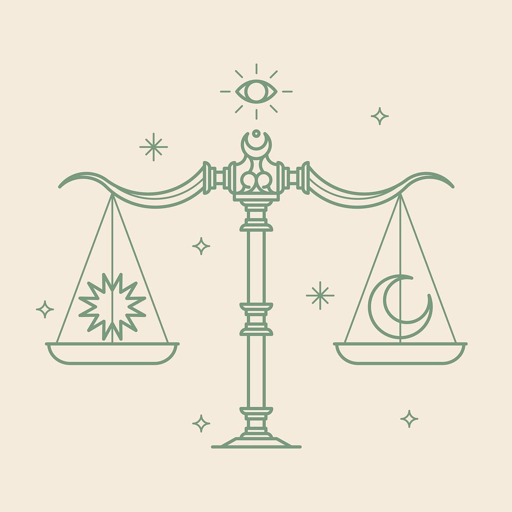 Libra sign collage element, line art zodiac graphic vector