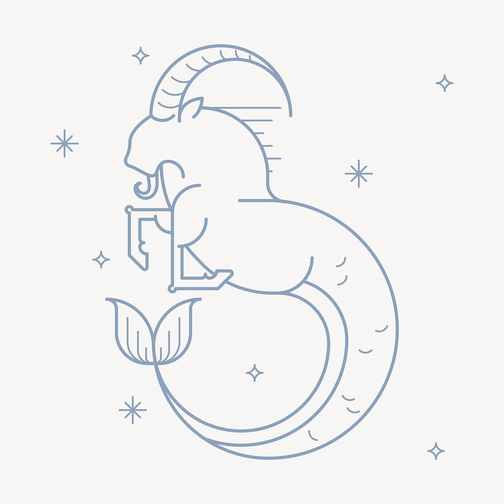 Capricorn sign illustration, line art zodiac graphic vector