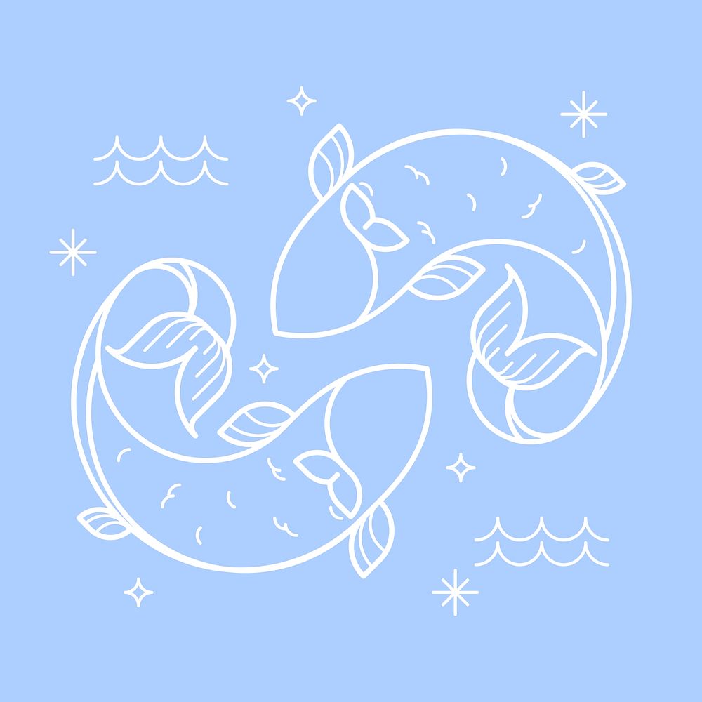 Pisces sign illustration, line art zodiac graphic vector