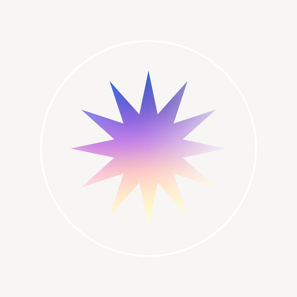 Starburst badge illustration, purple gradient, round design