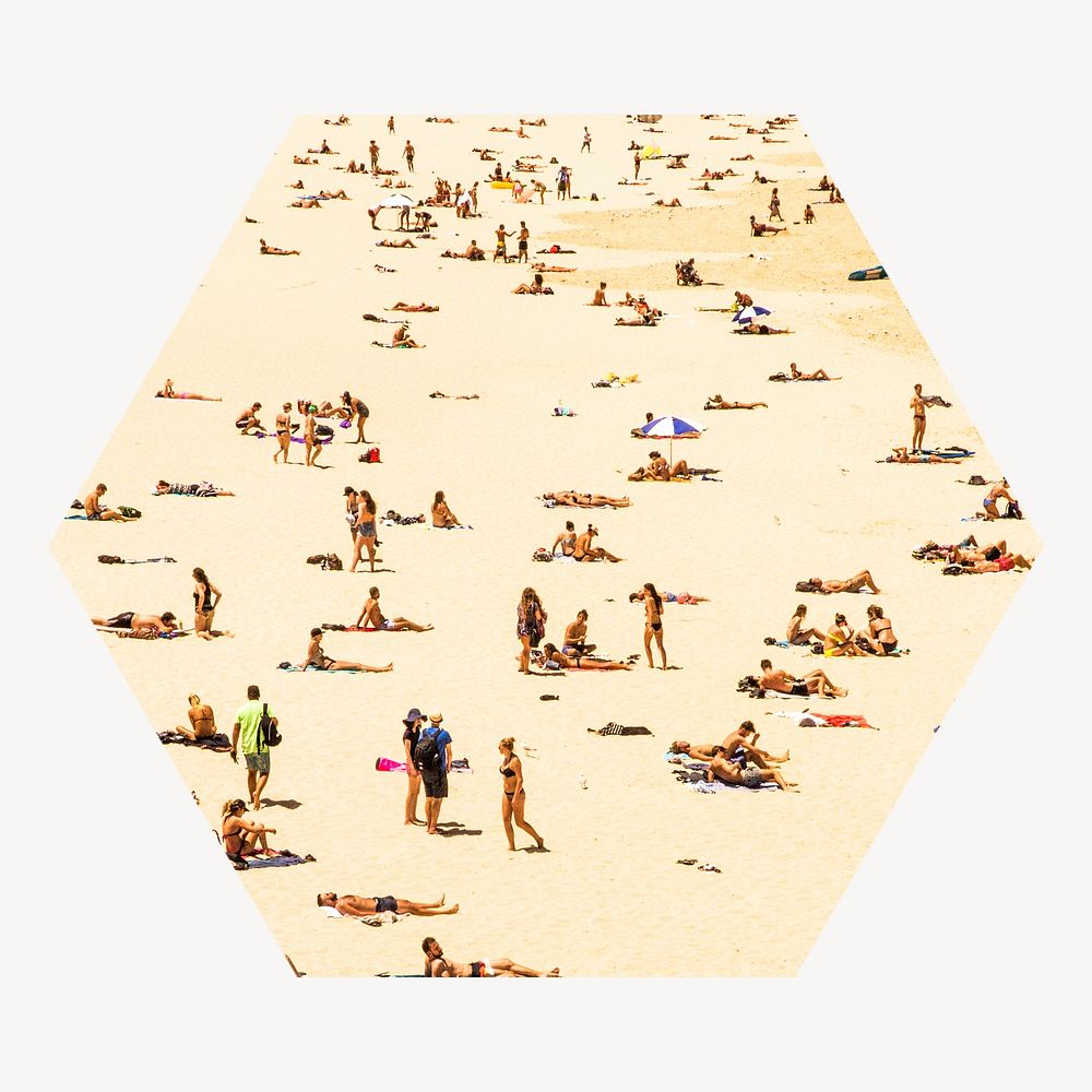 People at the beach hexagon shape badge, Summer photo