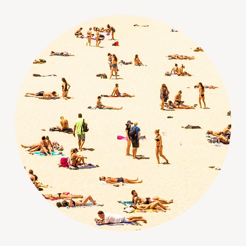 People at the beach circle shape badge, Summer photo