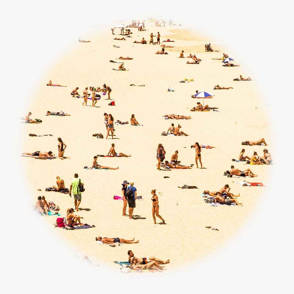 People at the beach blur edge circle badge, Summer photo 