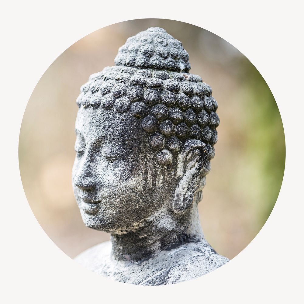 Buddha statue circle shape badge, religious photo