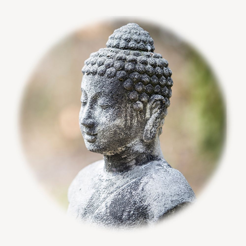 Buddha statue blur edge circle badge, religious photo 