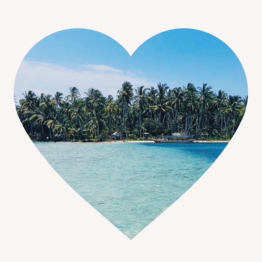 Tropical beach heart shape badge, Summer photo